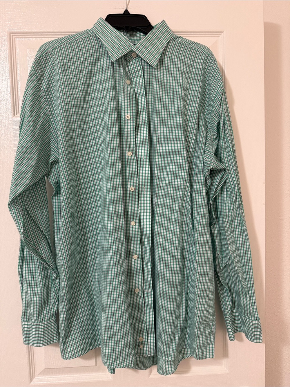 Stafford Travel Easy Care Broadcloth Button Down Green Check Dress Shirt